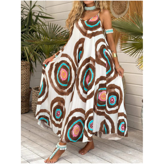 Boho Print Loose Fit Spaghetti Straps Dress