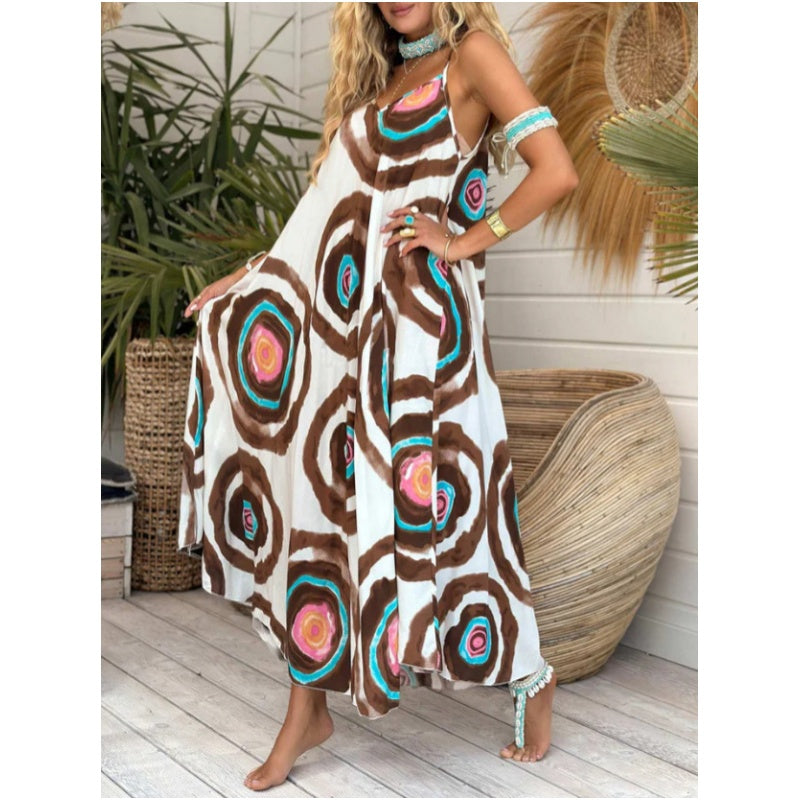Boho Print Loose Fit Spaghetti Straps Dress