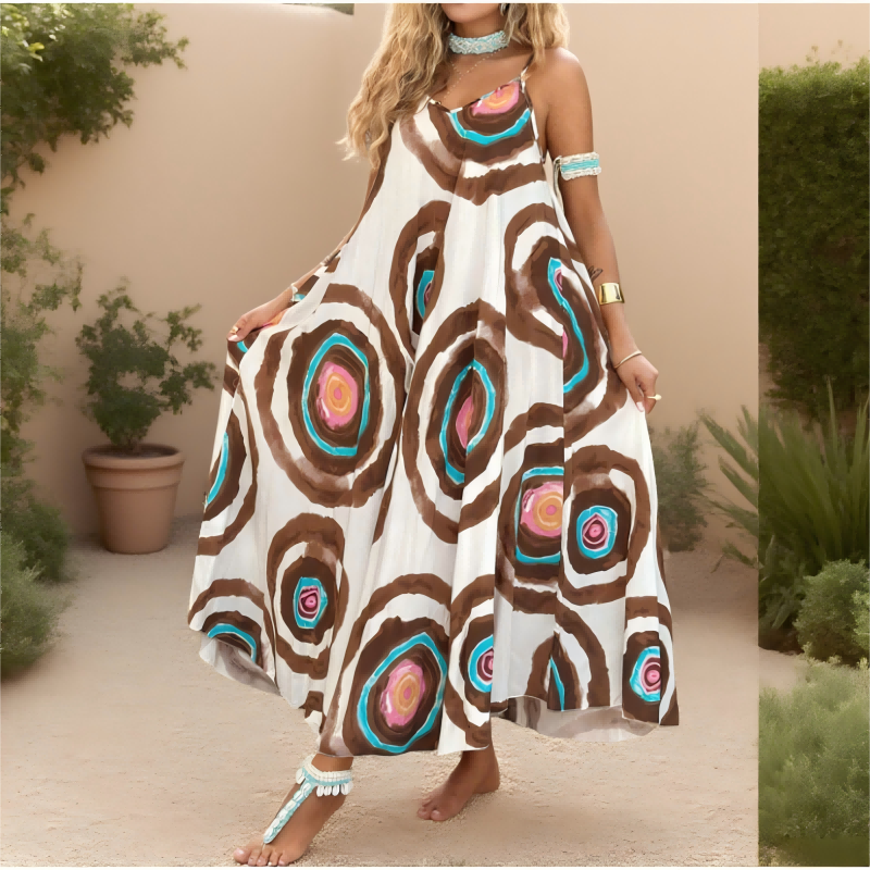Boho Print Loose Fit Spaghetti Straps Dress