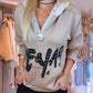Zipper Neck Hoodie with Letter Print