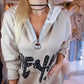 Zipper Neck Hoodie with Letter Print