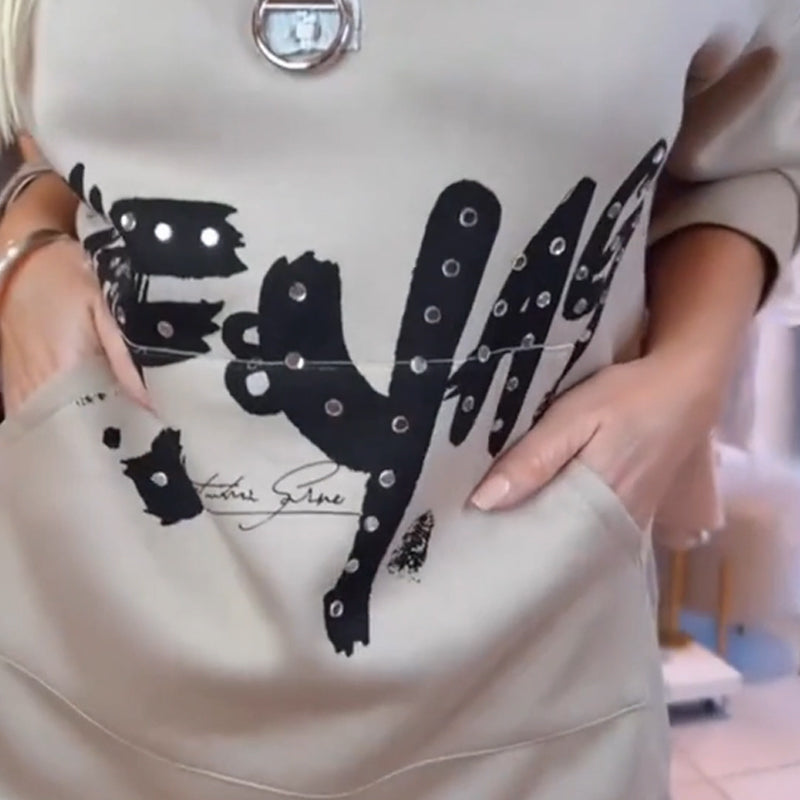 Zipper Neck Hoodie with Letter Print