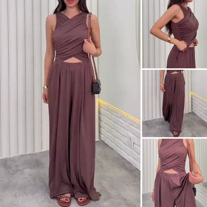 Women's Wrap Crop Top & Wide-Leg Pants Set