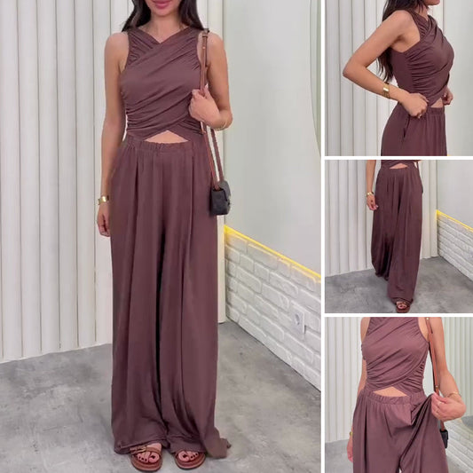 Women's Wrap Crop Top & Wide-Leg Pants Set