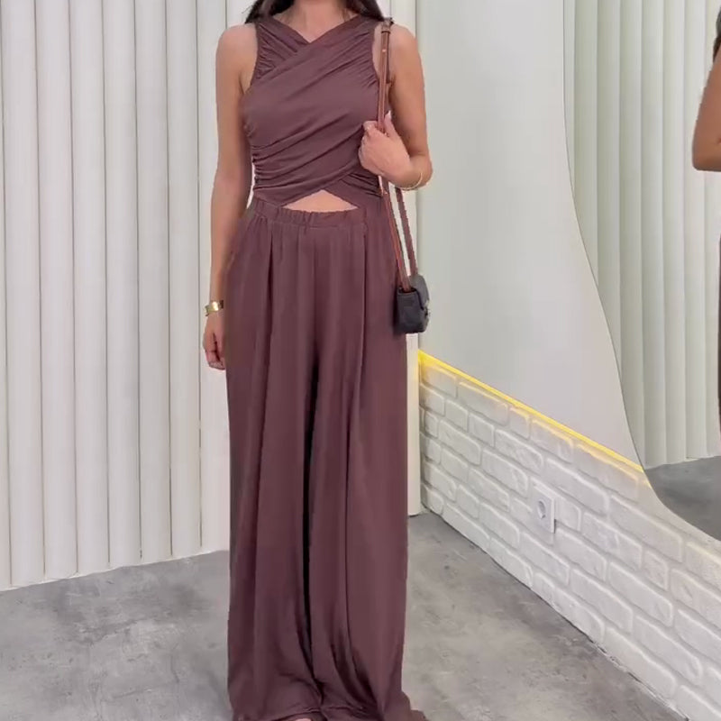 Women's Wrap Crop Top & Wide-Leg Pants Set