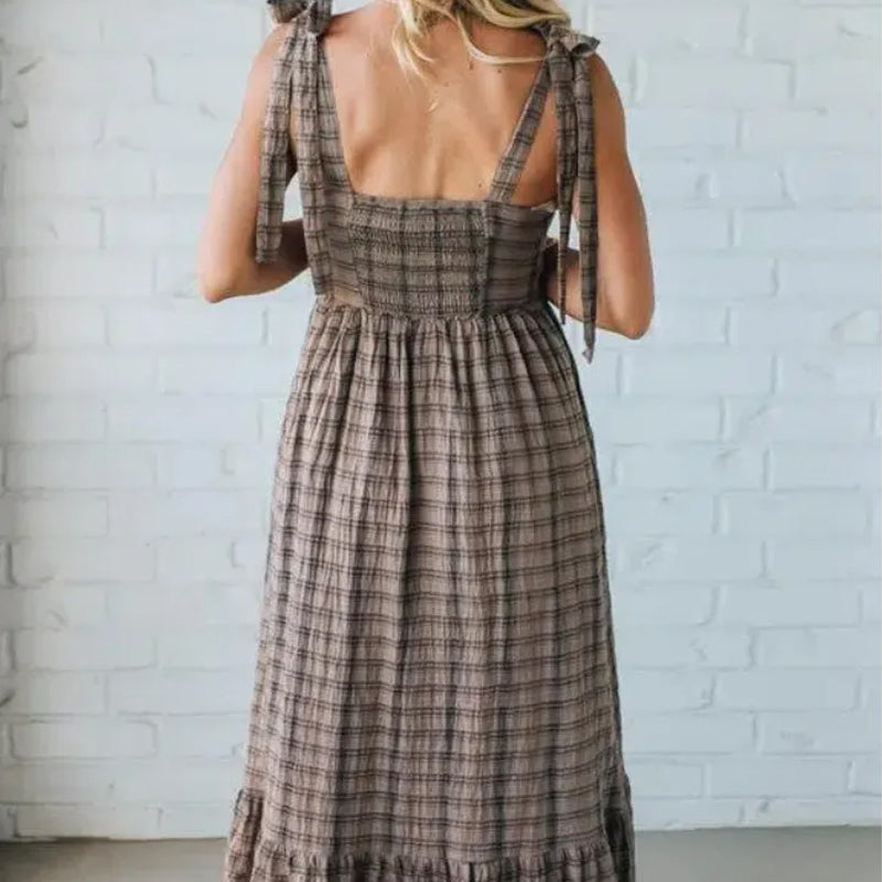 Stylish Plaid Spaghetti Strap Dress