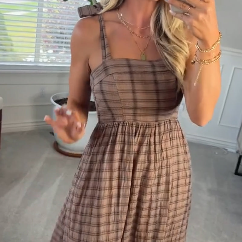 Stylish Plaid Spaghetti Strap Dress