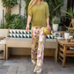Women’s Solid Tops ＆ Printed Wide-Leg Pants 2-Piece Set