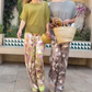 Women’s Solid Tops ＆ Printed Wide-Leg Pants 2-Piece Set