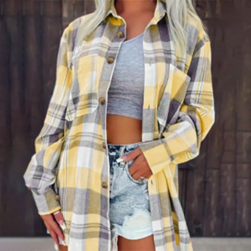 Women's Loose Plaid Long Sleeve Shirt