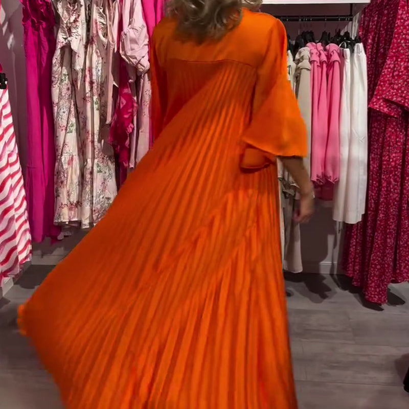 Flowy Flare Sleeve Pleated Dress