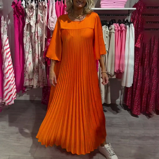 Flowy Flare Sleeve Pleated Dress