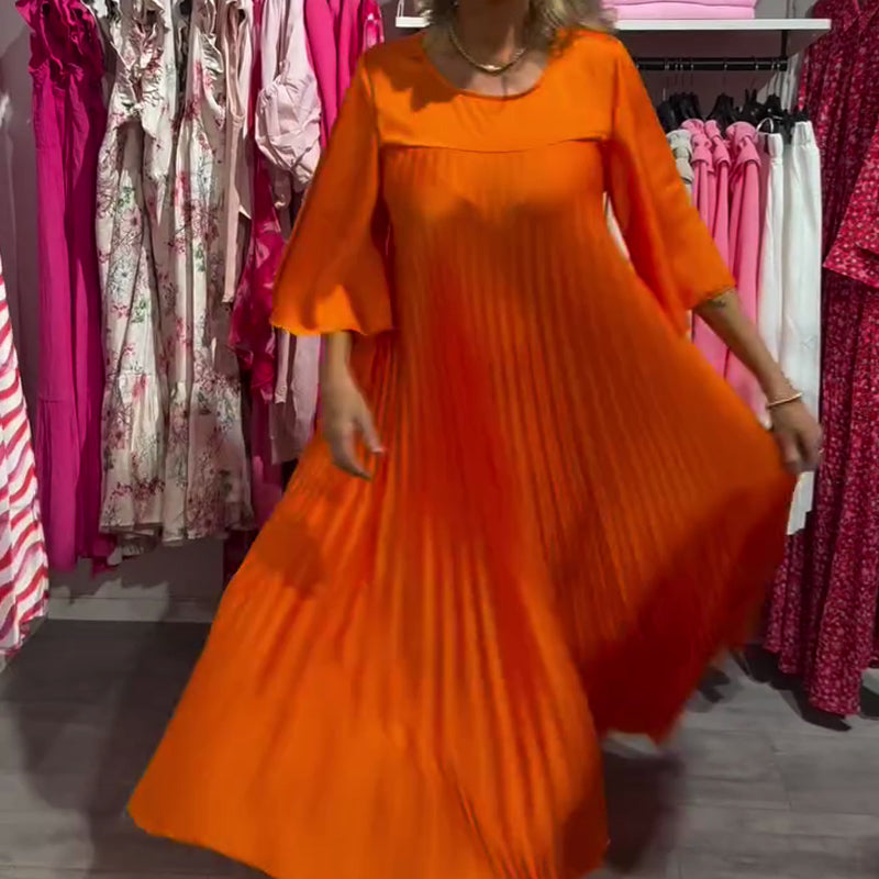 Flowy Flare Sleeve Pleated Dress