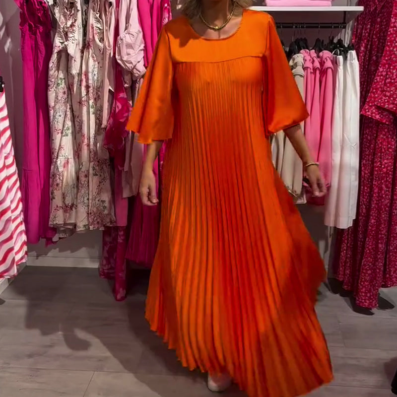 Flowy Flare Sleeve Pleated Dress