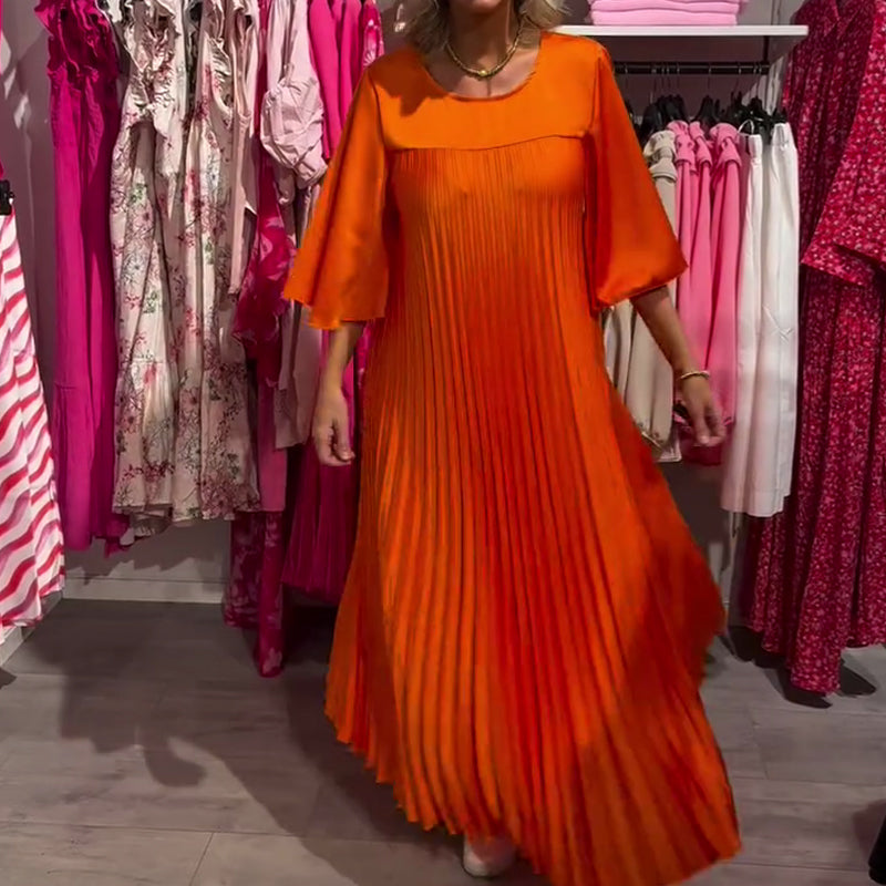 Flowy Flare Sleeve Pleated Dress