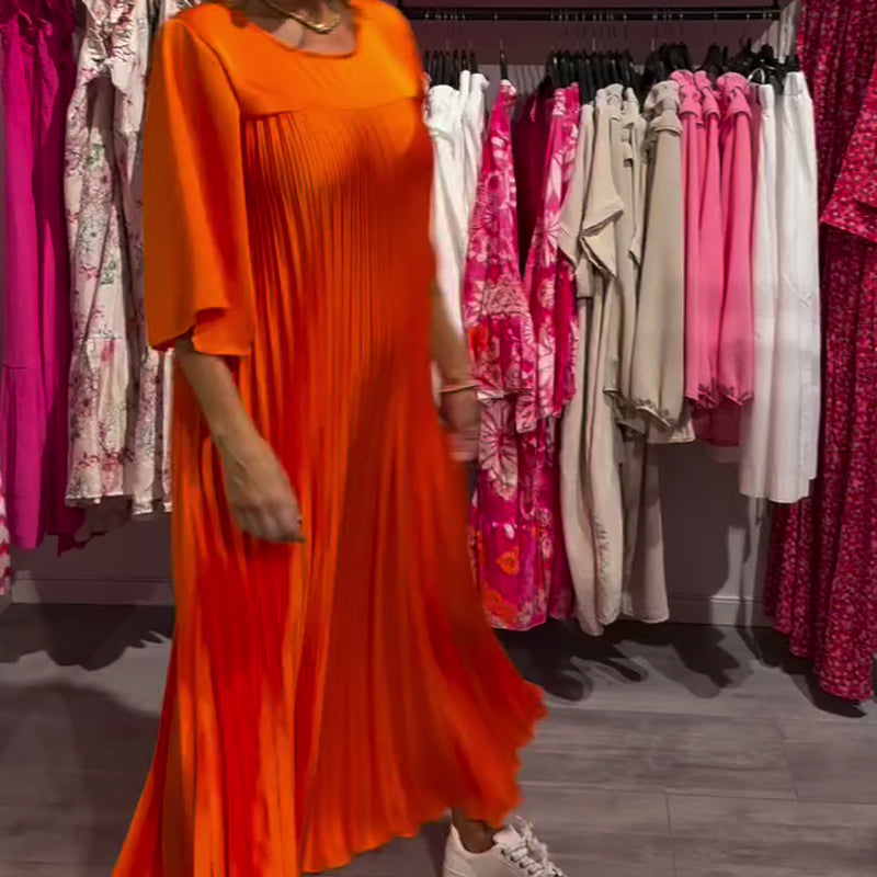Flowy Flare Sleeve Pleated Dress