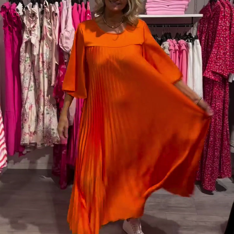 Flowy Flare Sleeve Pleated Dress