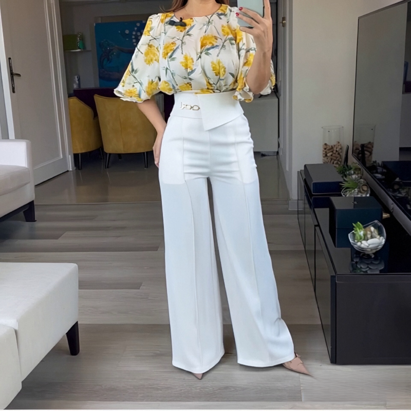 Round Neck Top & Wide Leg Pants Set