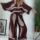 Women’s Loose Fit Top & Wide Leg Pants Ethnic Print Set