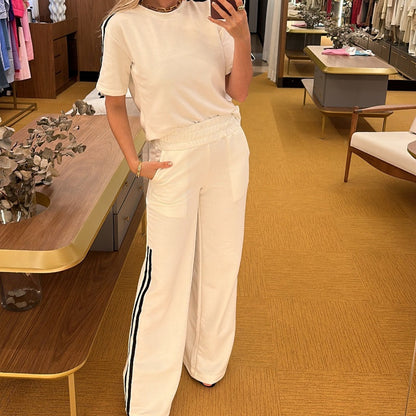 Side Stripes Top Wide Leg Pants 2-Piece Set