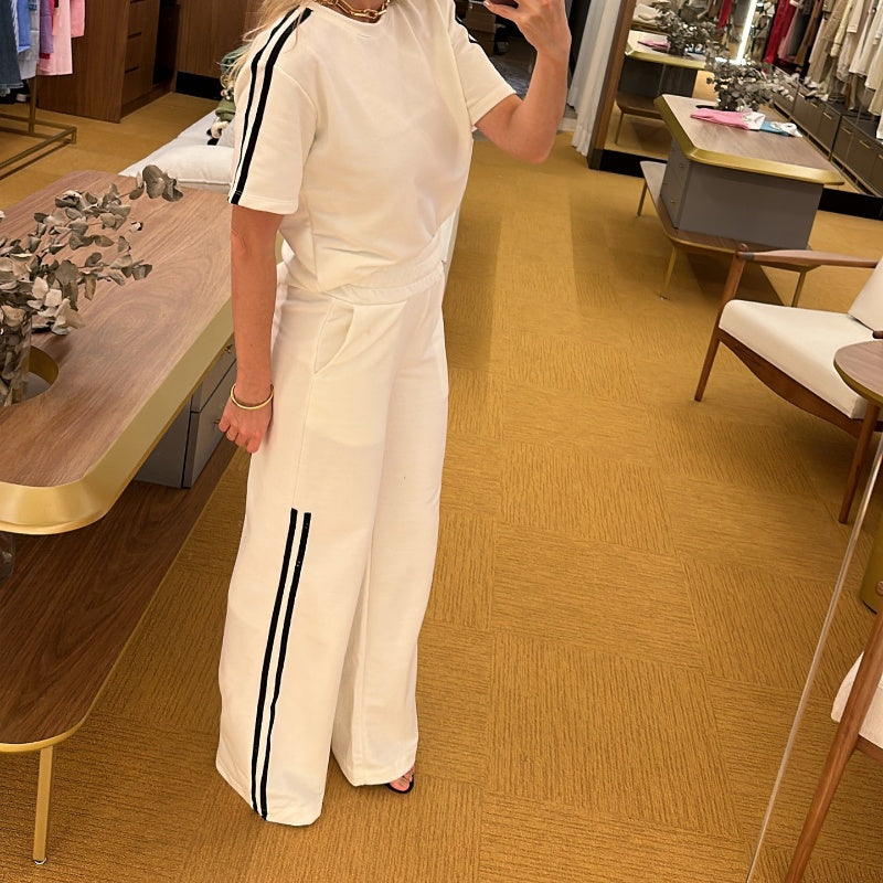 Side Stripes Top Wide Leg Pants 2-Piece Set