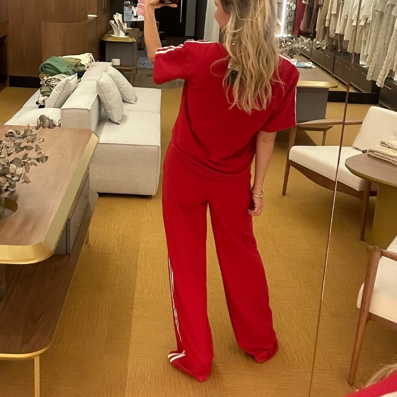 Side Stripes Top Wide Leg Pants 2-Piece Set