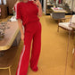 Side Stripes Top Wide Leg Pants 2-Piece Set