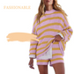 Casual Striped Long-Sleeve Top & Pants Set