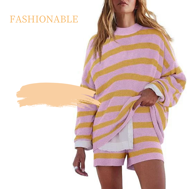 Casual Striped Long-Sleeve Top & Pants Set
