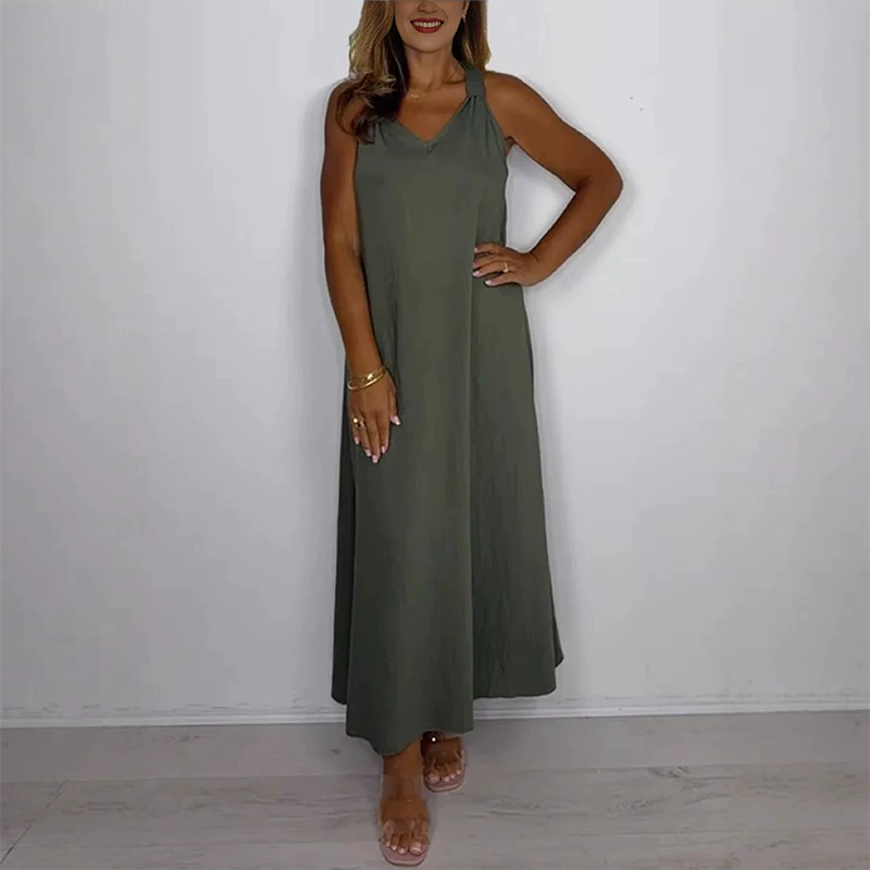 Women's Soft Casual V-Neck Flowy Maxi Dress