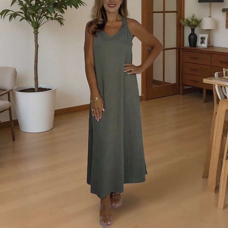 Women's Soft Casual V-Neck Flowy Maxi Dress