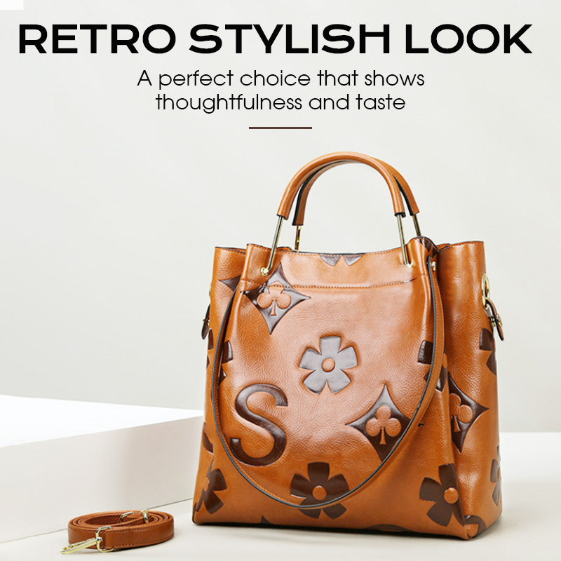 Large-Capacity Vintage Embossed Bucket Bag