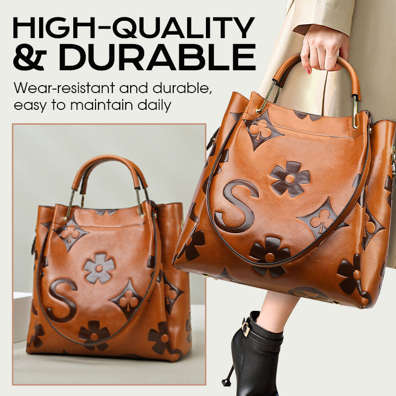 Large-Capacity Vintage Embossed Bucket Bag