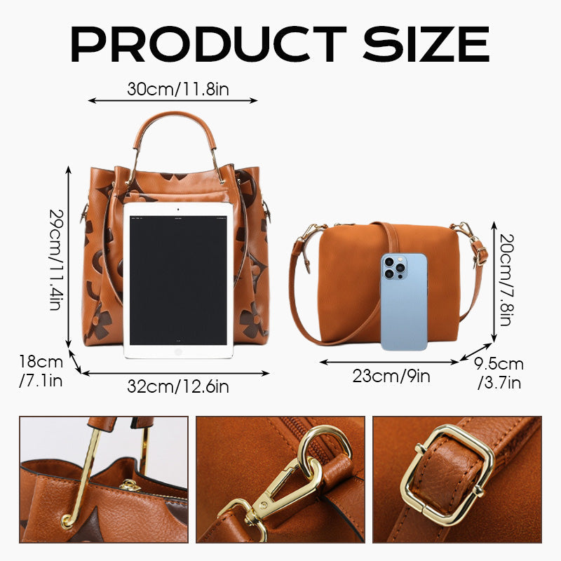 Large-Capacity Vintage Embossed Bucket Bag