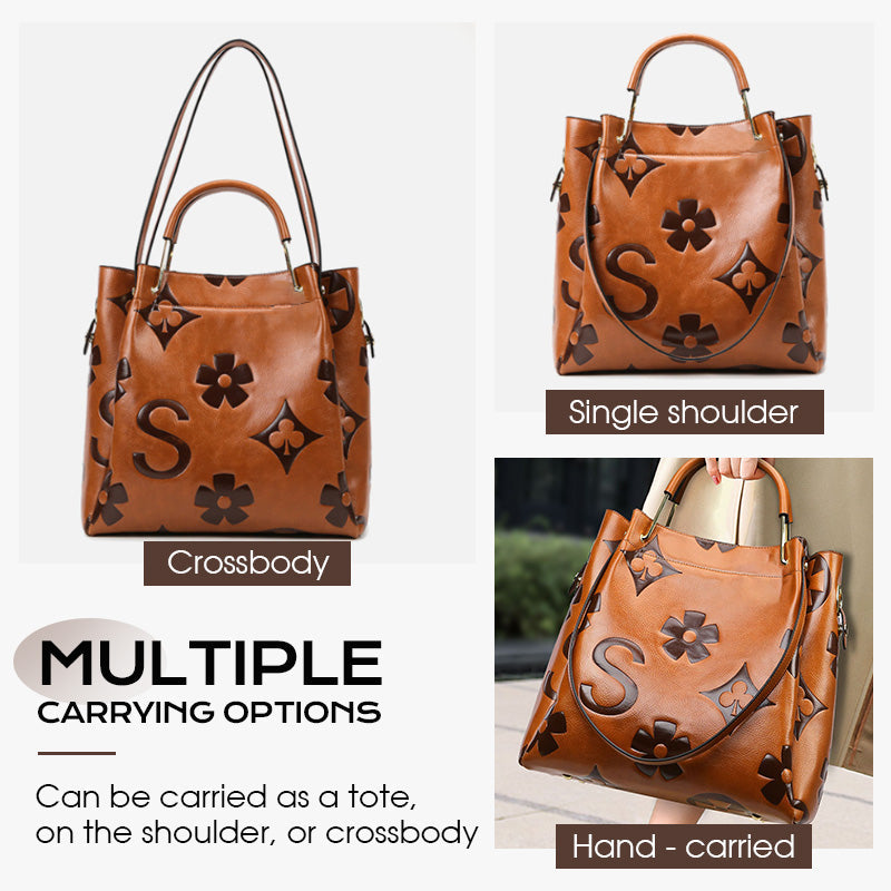 Large-Capacity Vintage Embossed Bucket Bag