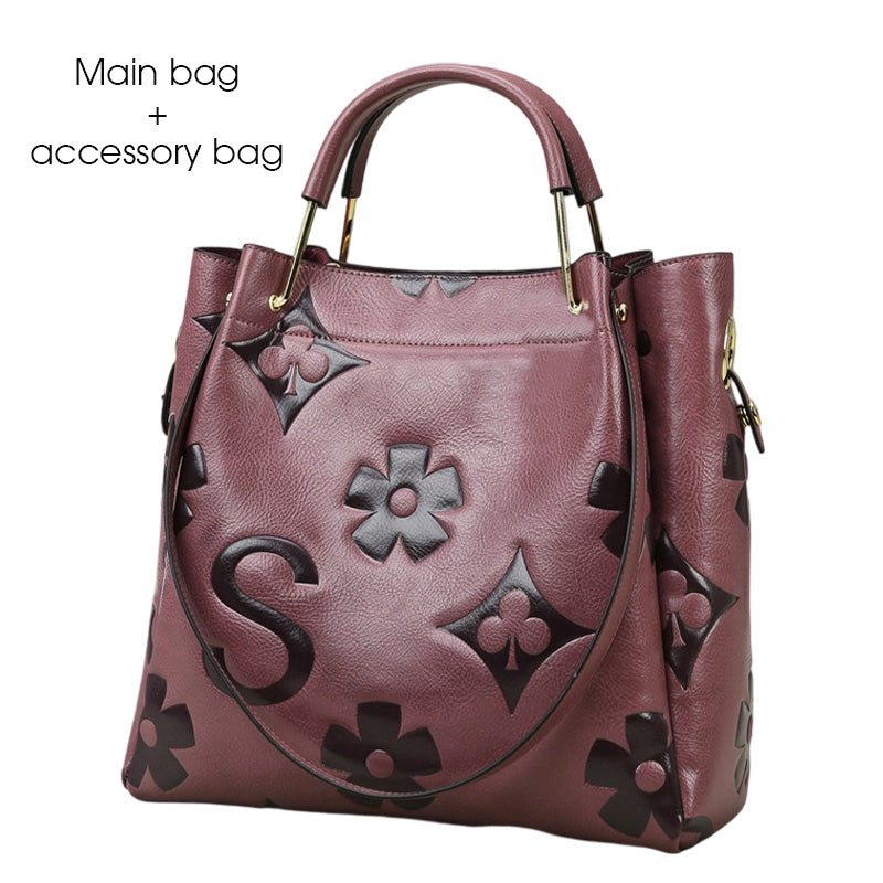 Large-Capacity Vintage Embossed Bucket Bag