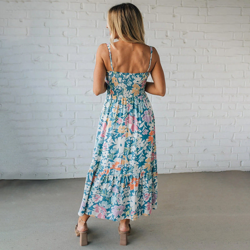 Women's Floral Print Strap Flowy Dress