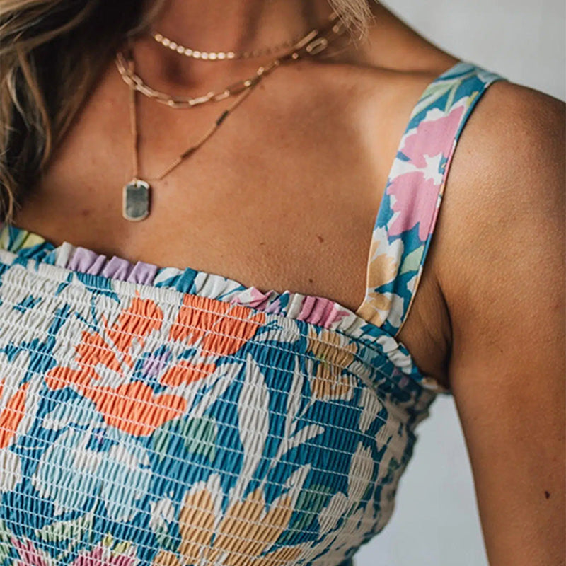 Women's Floral Print Strap Flowy Dress