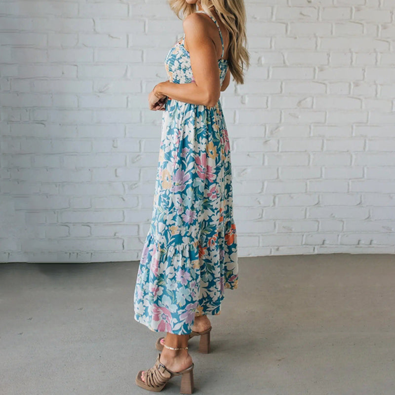 Women's Floral Print Strap Flowy Dress