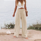 Women’s Casual Solid Elastic Wide-Leg Pants