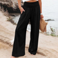 Women’s Casual Solid Elastic Wide-Leg Pants
