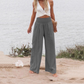 Women’s Casual Solid Elastic Wide-Leg Pants