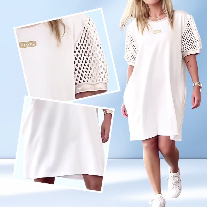 Women's White Mesh Design Midi Dress