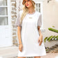 Women's White Mesh Design Midi Dress