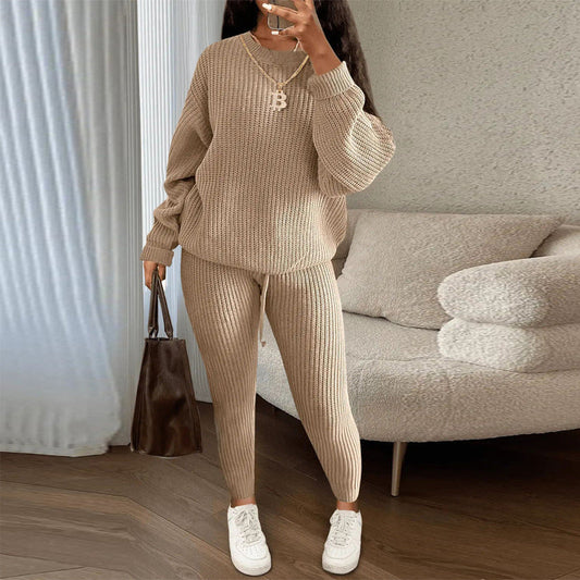 Women’s Loose Fit Top & Solid Color Pants 2-Piece Set