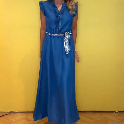 Women's Ruffled V-Neck Sleeveless Dress