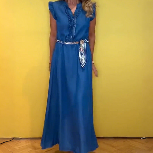 Women's Ruffled V-Neck Sleeveless Dress