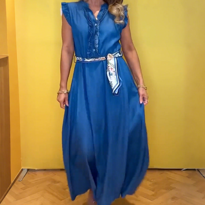 Women's Ruffled V-Neck Sleeveless Dress