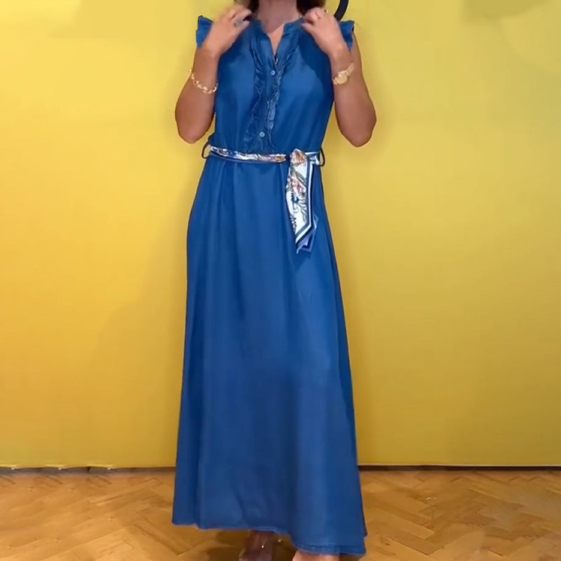 Women's Ruffled V-Neck Sleeveless Dress
