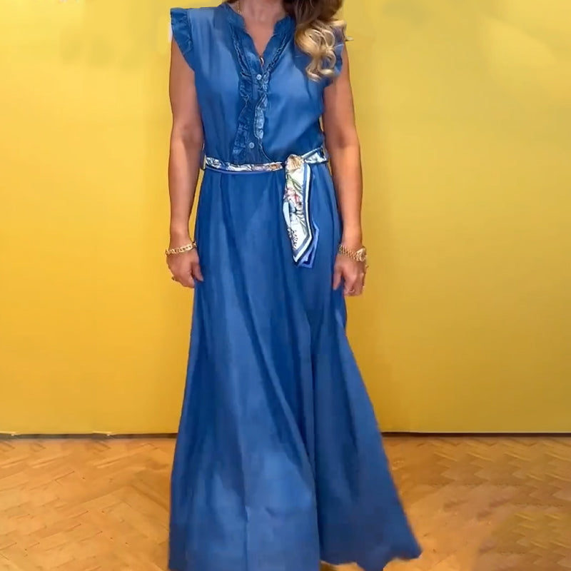 Women's Ruffled V-Neck Sleeveless Dress